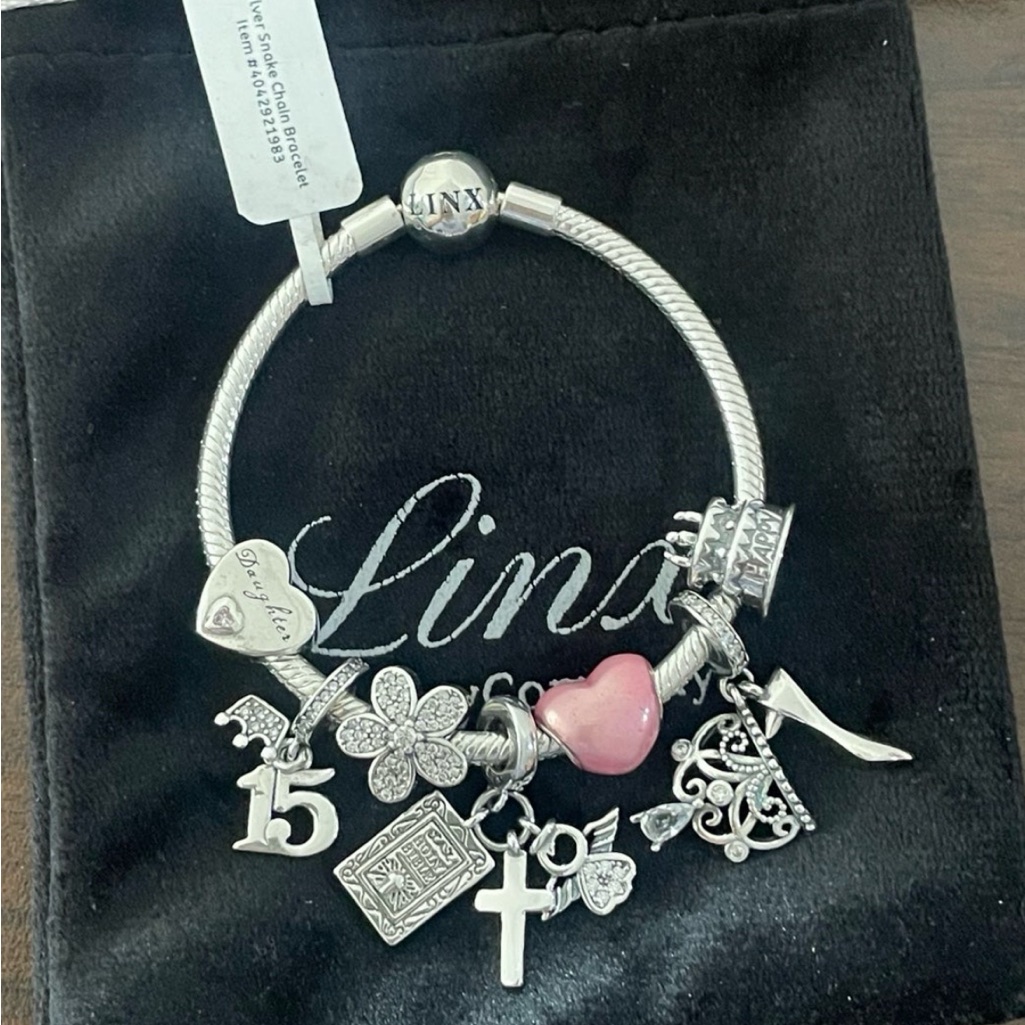 Linx Snake Chain Bracelet With Quinceanera 15th Birthday Themed Charms